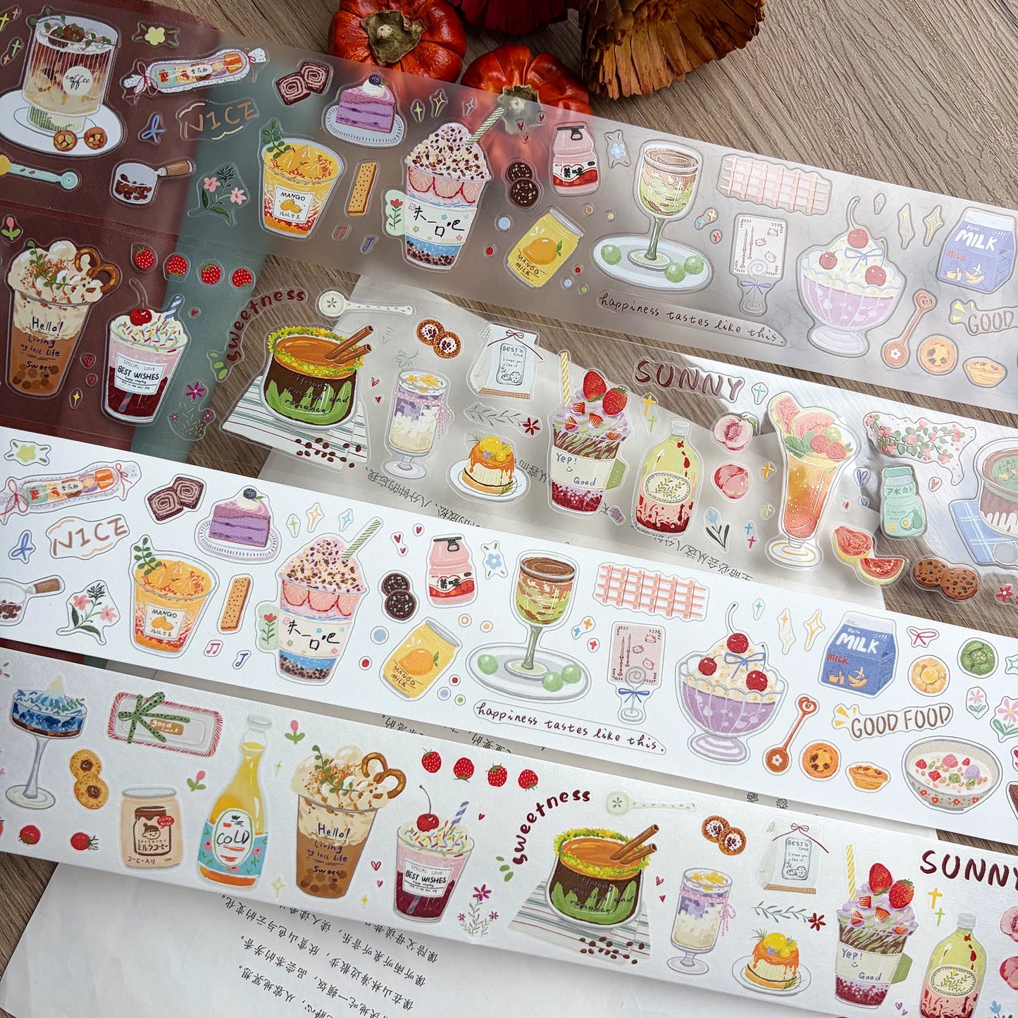 ZiYuanSu【Slightly Sweet Afternoon】Food Background Scene Pre-cut Washi PET Tape