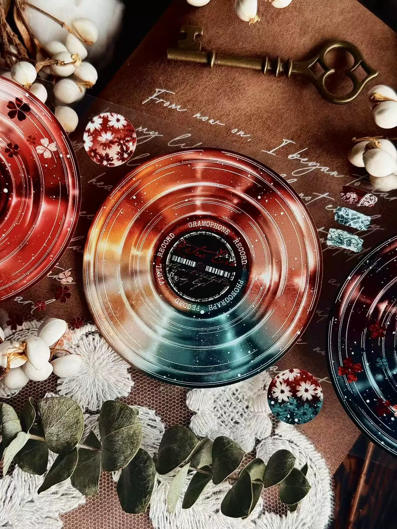 Linlanxi【Record 】 Original Retro Vintage Black Vinyl Record Background Washi/Pet Tape