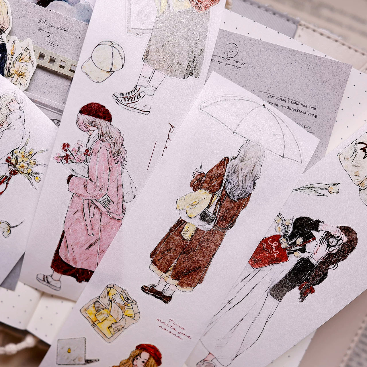 XiaoBaiJia Salt Series【Maiden Among the Flowers】Pre-cut Orginal Design Washi/Pet Tape Light Retro Stickers