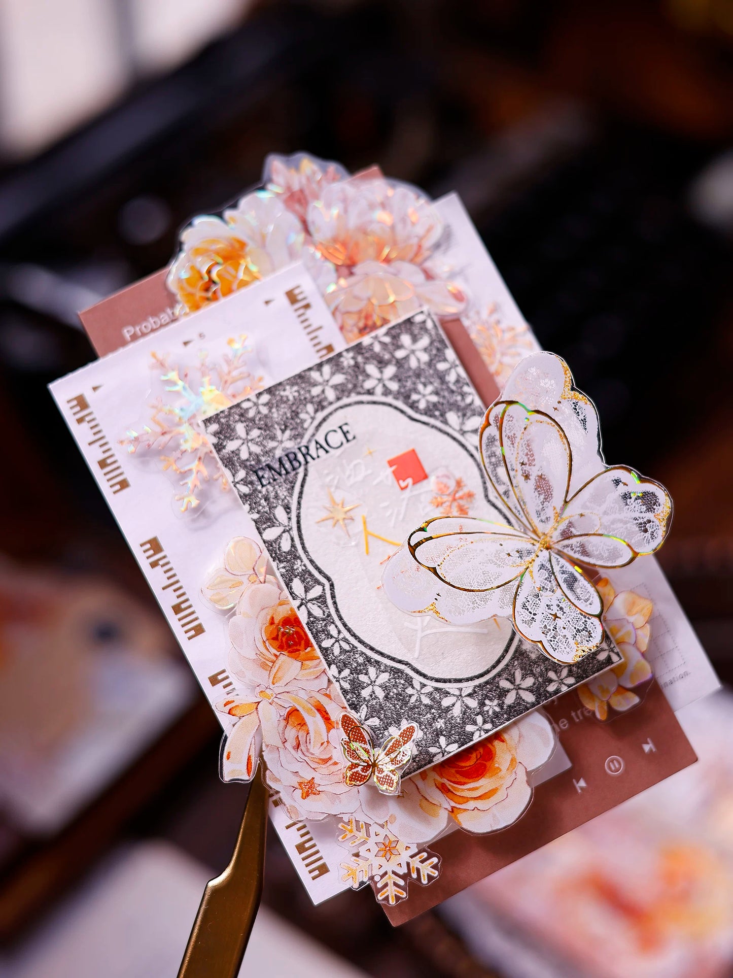 XiaoBaiJia Salt Series【Butterfly Feathers Chasing Light】Orginal Design Kiss-cut Washi/Pet Floral Tape Light Retro Landscaping Stickers