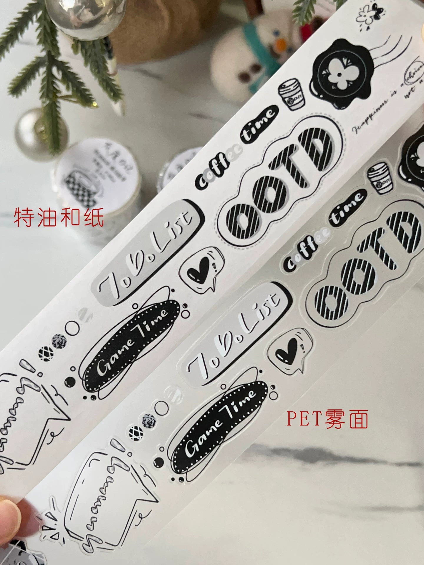 Wait Studio【Grayscale Diary】 Pre-cut Light Retro Black and White Text Washi/PET Tape