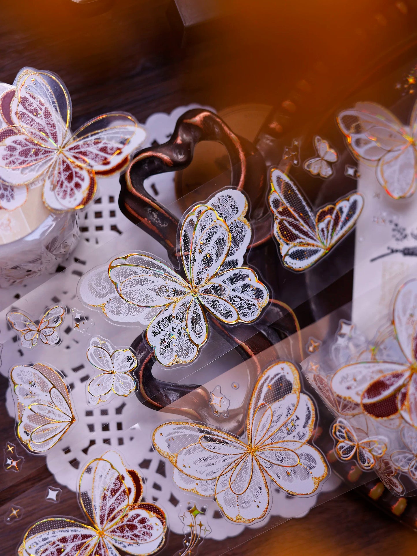 XiaoBaiJia Salt Series【Butterfly Feathers Chasing Light】Orginal Design Kiss-cut Washi/Pet Floral Tape Light Retro Landscaping Stickers