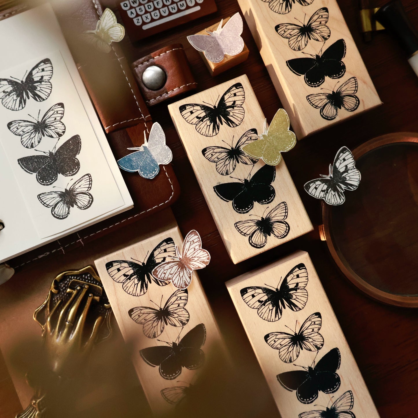 YiEr Vol15【Ink Colored Butterfly】Imported Maple Red Rubber and Maple Wood Stamp