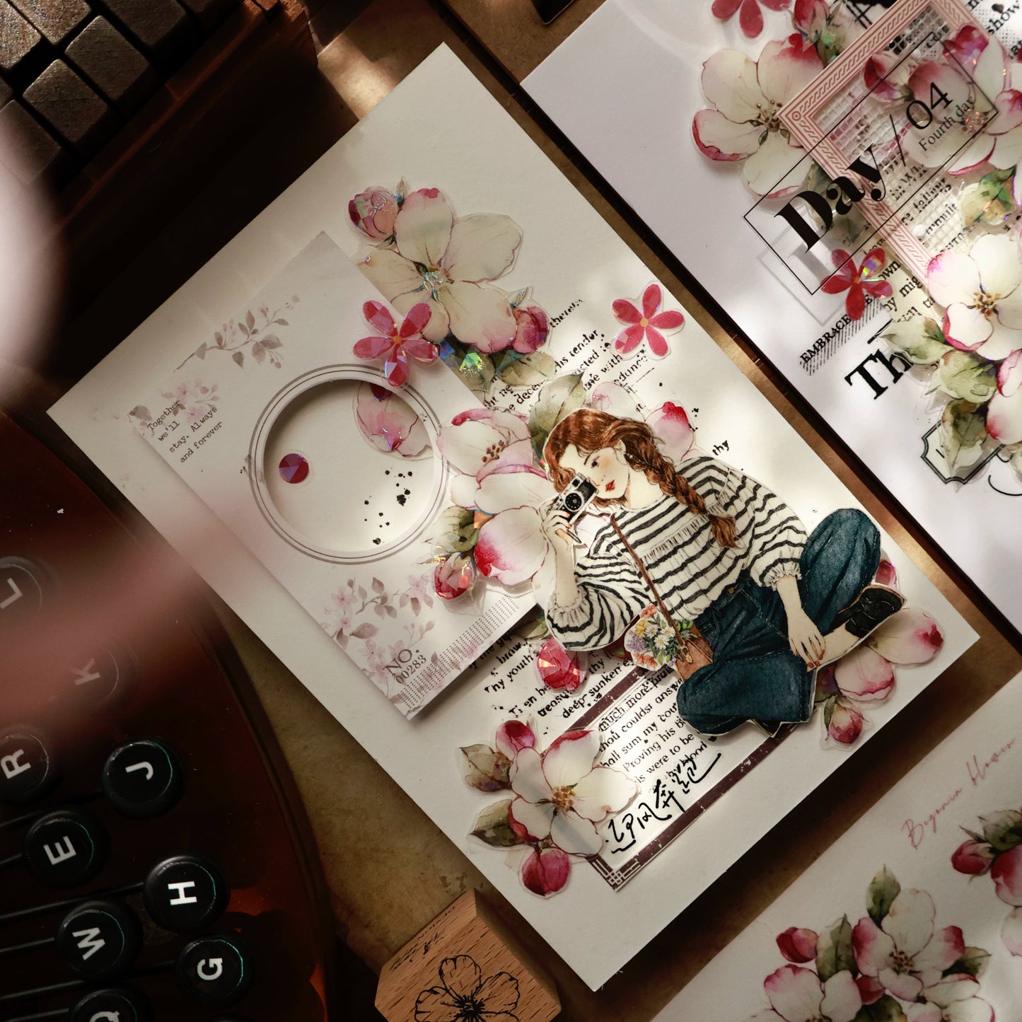 YiEr Vol15【Crabapple Blossom】Orginal Design Pre-cut Washi/Pet Floral Tape Light Retro Landscaping Stickers