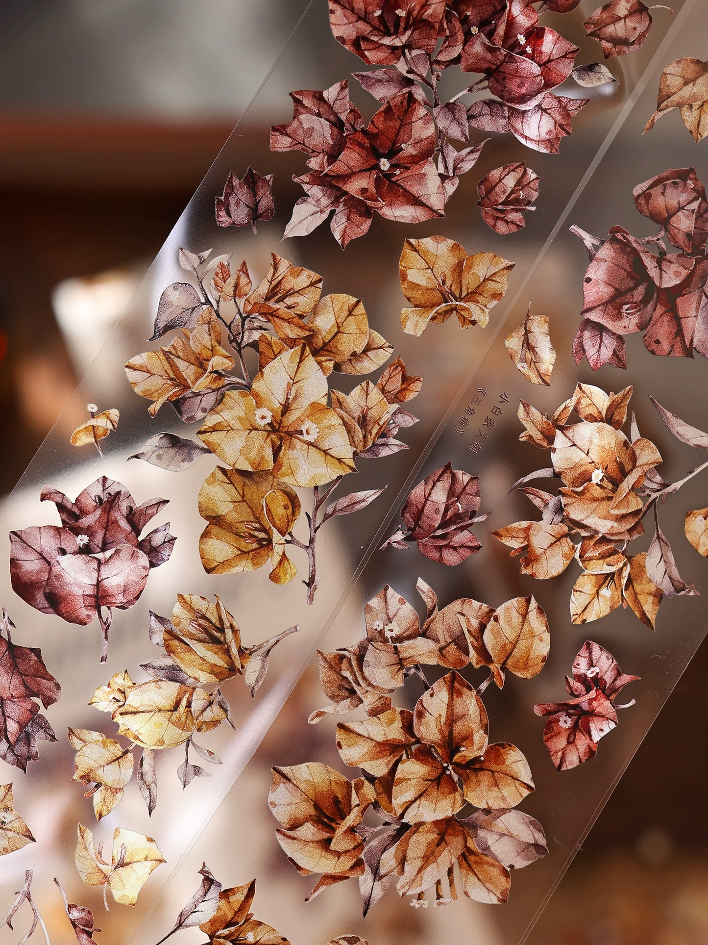 XiaoBaiJia【Bougainvillea Follower】Light Retro Tea Brown Flower Orginal Design Washi Pet Floral Tape Landscaping Stickers