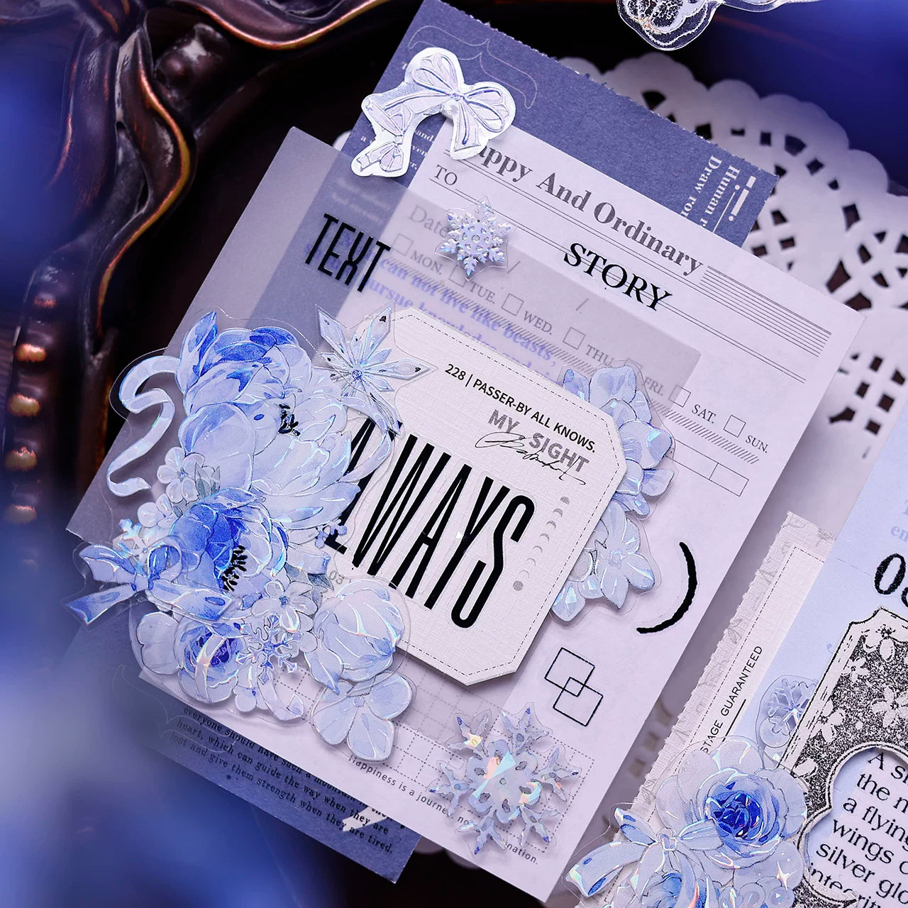 XiaoBaiJia Salt Series【Yingxue Blue】Orginal Design Kiss-cut Washi/Pet Tape Light Retro Fresh Snowflakes Stickers