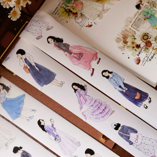 YiEr Vol14 【Yuanqi Sweet Sister】Pre-cut Light Retro Sweet Girl Character Orginal Design Washi Pet Tape Stickers