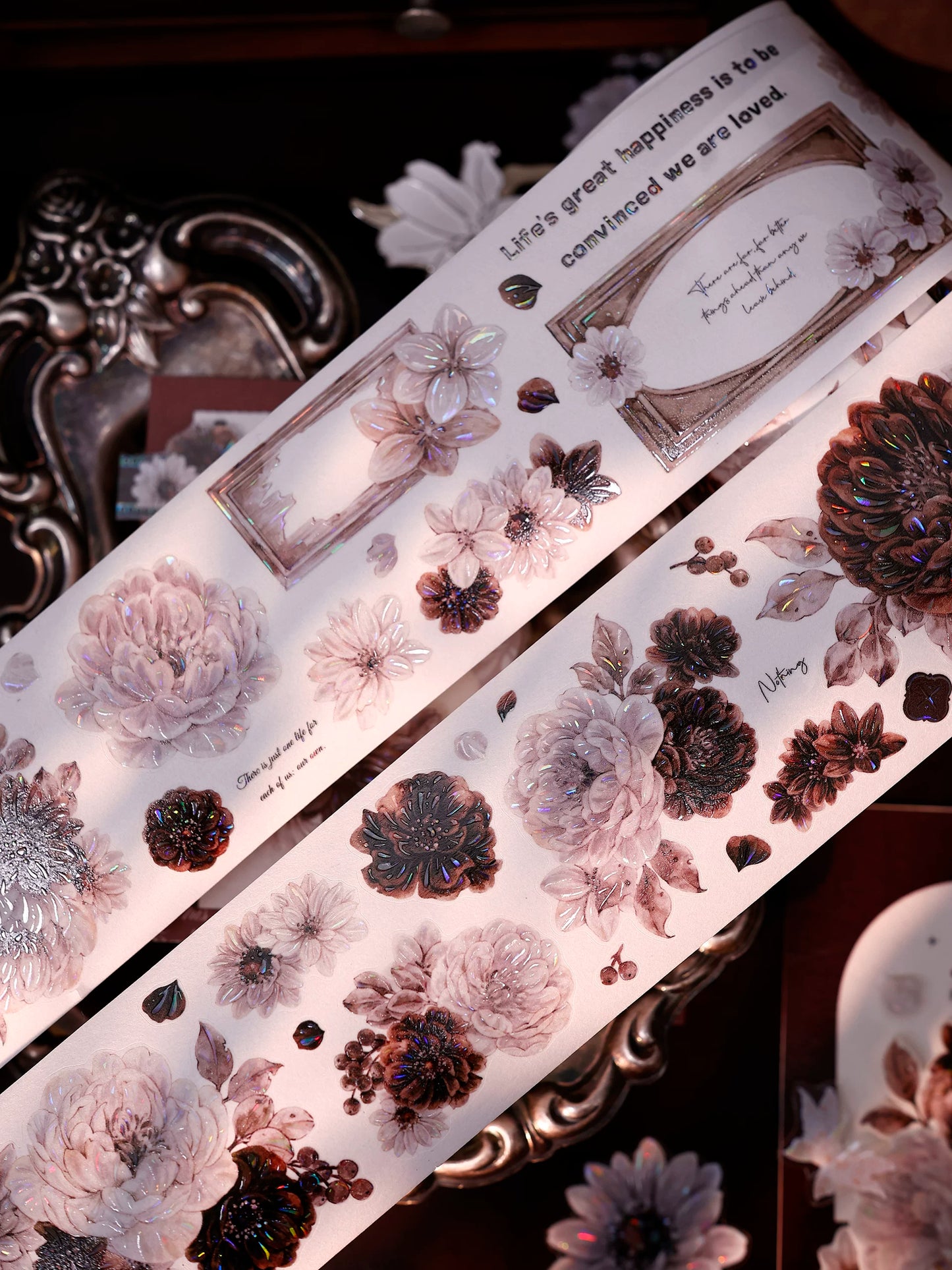 XiaoBaiJia【Brown Shadow Old Paper】Pre-cut Floral Orginal Design Washi Pet Tape Light Retro Stickers