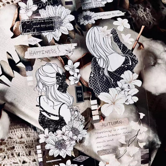 Linlanxi【Girl】Original Design New Product  Washi/Pet Tape Light Retro Character Style Long Loop Full Roll