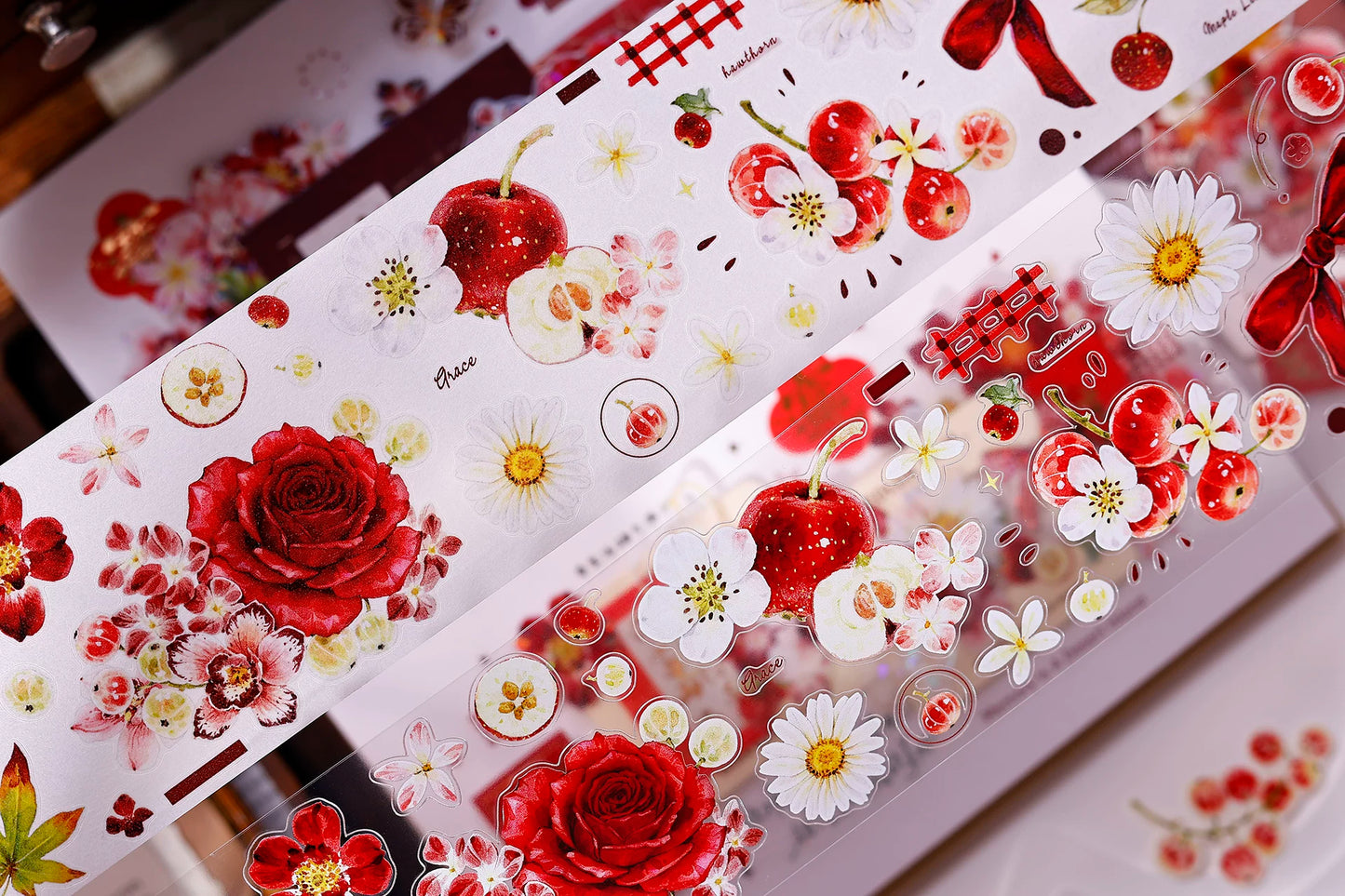 XiaoBaiJia Salt Series【Red Fruit Fragrance】Orginal Design Kiss-cut Washi/Pet Floral Tape Light Retro Landscaping Stickers