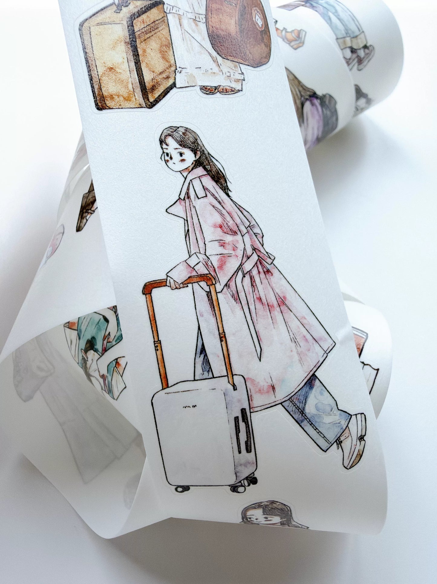 Kaixiaoxun Vol13【Depart】 Pre-Cut Long Loop Washi/Matte PET Tape for Scrapbook Supplies,Junk Journal Supplies