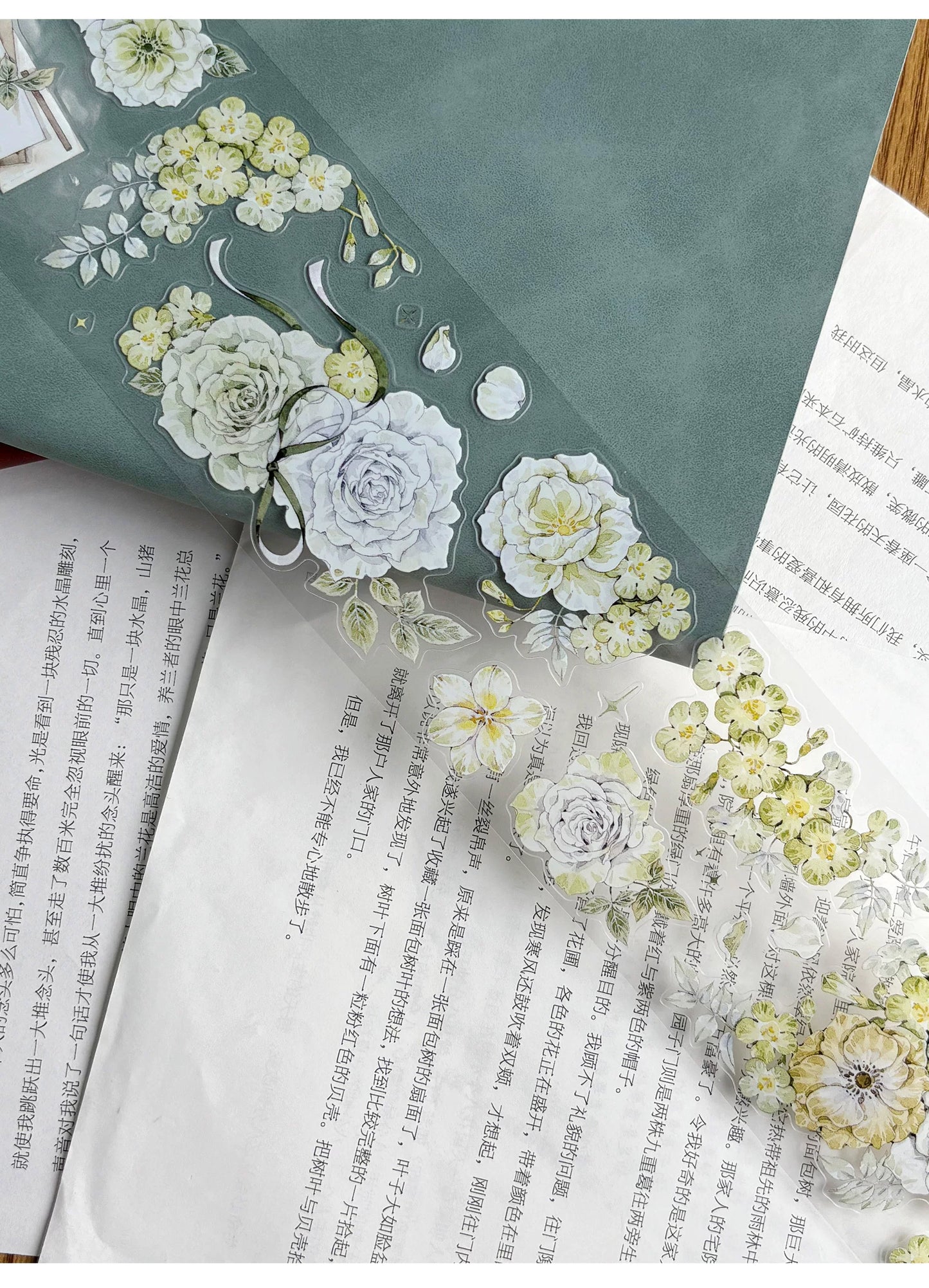 ZiYuanSu Vol15【Green Stamen】Kiss-cut Floral Washi Tape and PET Stickers