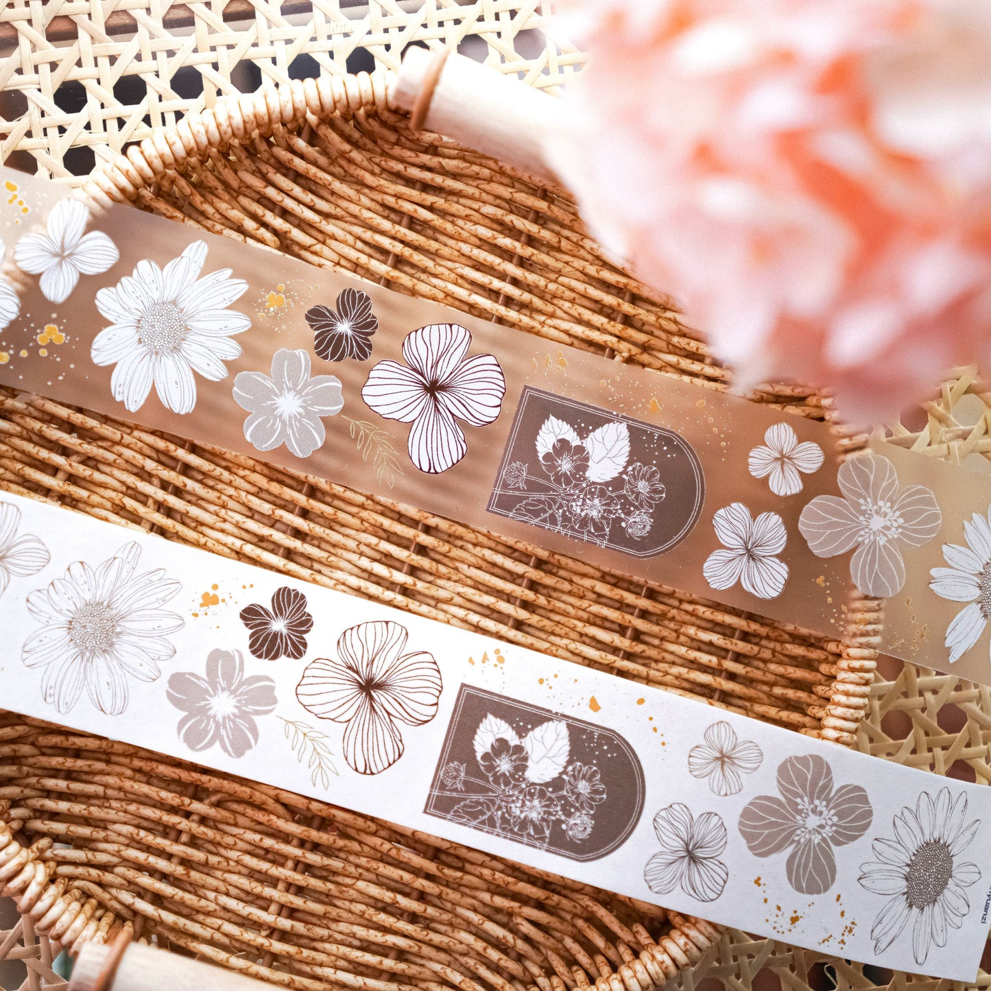 YuanZi Vol7【QiuMo】Orginal Design Washi/Pet Tape Light Retro Flowers Stickers,for Scrapbook Supplies,Scrapbook Tape Stickers,Junk Journal Supplies