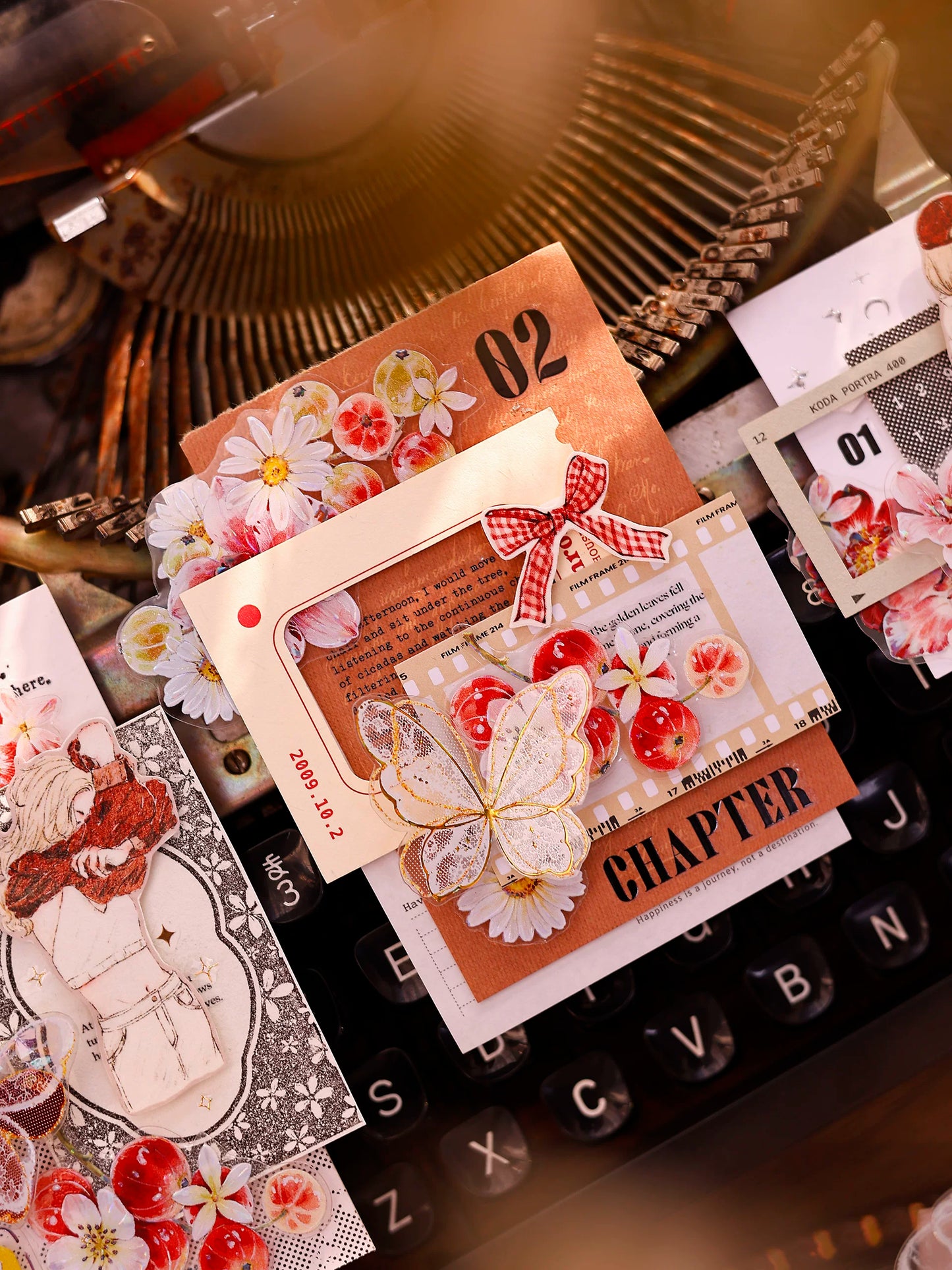 XiaoBaiJia Salt Series【Red Fruit Fragrance】Orginal Design Kiss-cut Washi/Pet Floral Tape Light Retro Landscaping Stickers