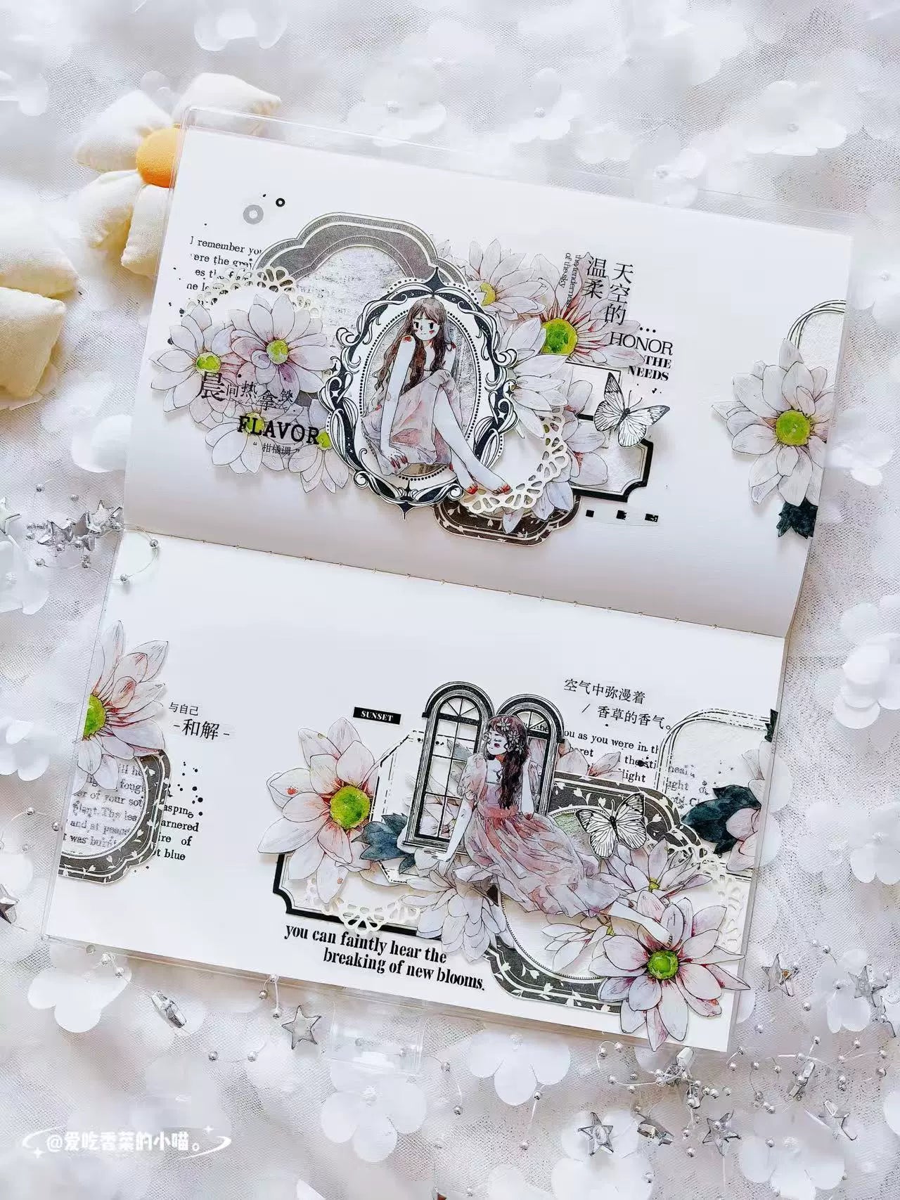 Kaixiaoxun Vol10【Soft Mist Powder】 Pre-Cut Long Loop Flower Background Washi/Matte PET Tape for Scrapbook Supplies,Junk Journal Supplies