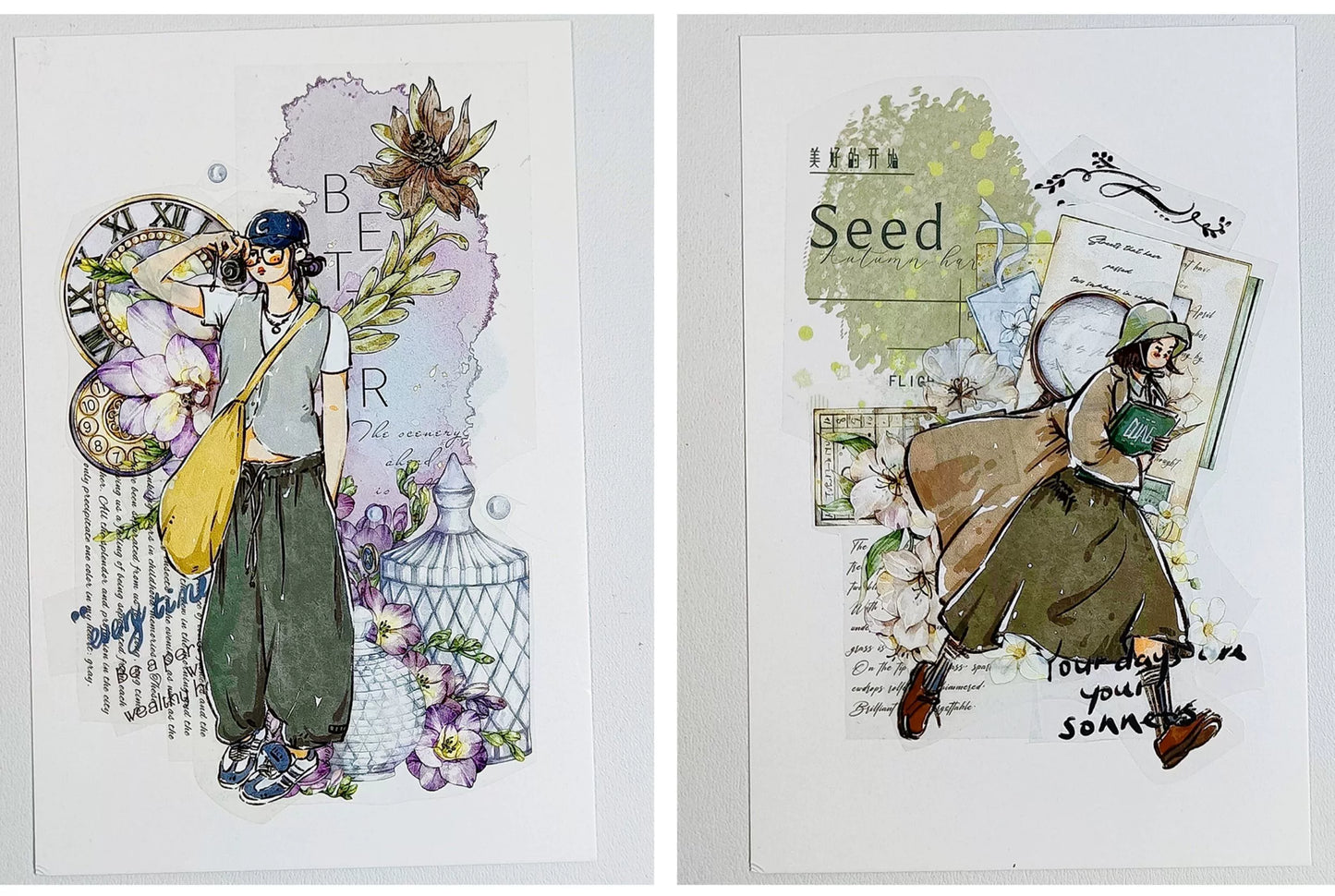 ZiYuanSu Vol12【Coffee Freedom&Comfortable Season】Pre-Cut Original Design Character Washi/PET Tape Stickers, for Scrapbook Supplies,Scrapbook Tape Stickers,Junk Journal Supplies, Journaling Stickers,Bullet Journals