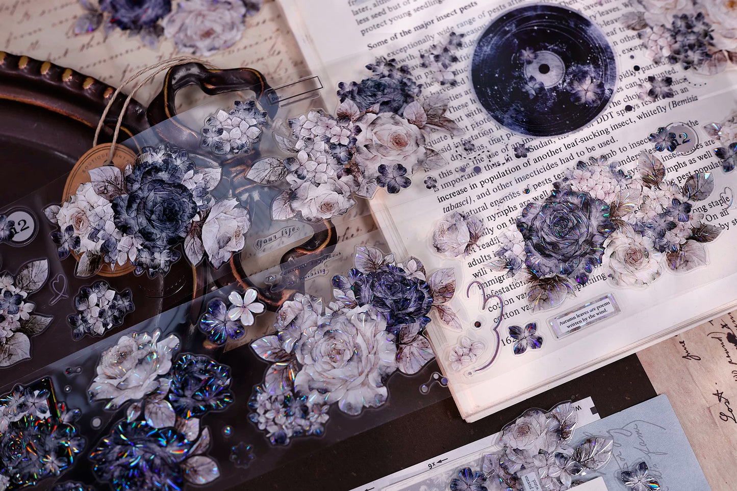 XiaoBaiJia【Cloud Ink Flower Cluster】Pre-cut Floral Orginal Design Washi Pet Tape Light Retro Stickers