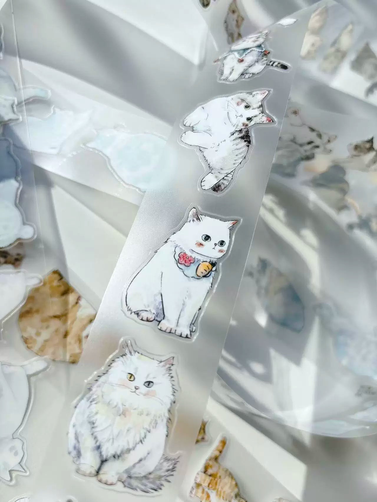 Kaixiaoxun Vol11【Cat】 Pre-Cut Long Loop Washi/Matte PET Tape for Scrapbook Supplies,Junk Journal Supplies