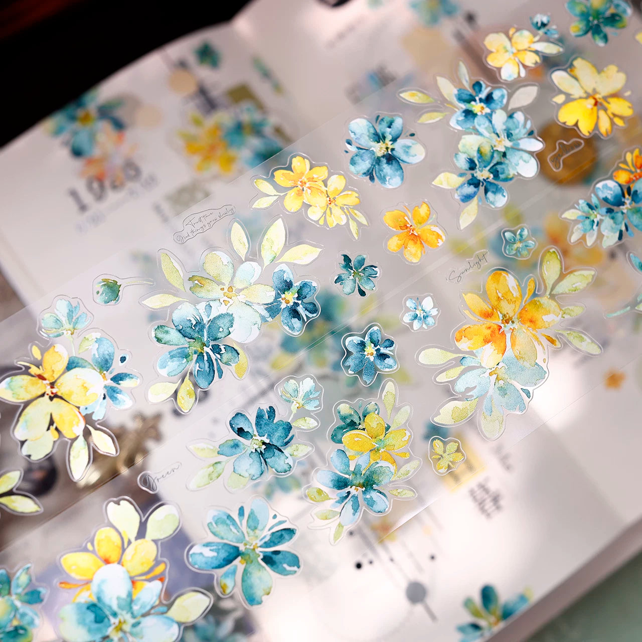 XiaoBaiJia【Picking Up Blue】Pre-cut Floral Orginal Design Washi Pet Tape Light Retro Stickers