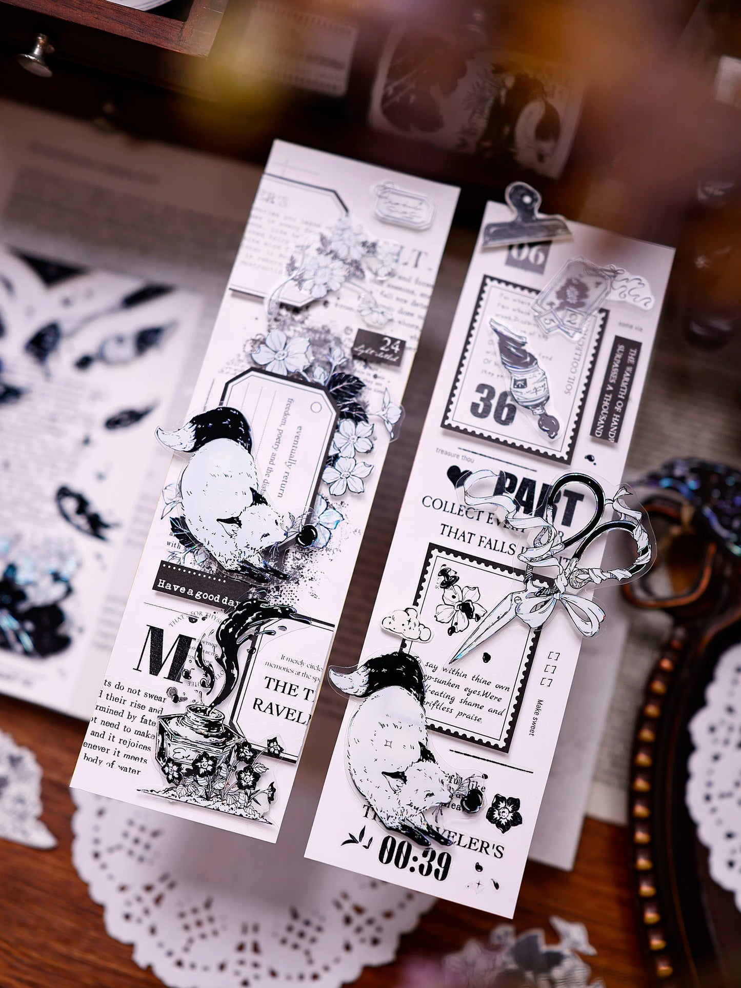 XiaoBaiJia Salt Series【Black and White Art World】Pre-cut Orginal Design Washi/Pet Tape Light Retro Stickers