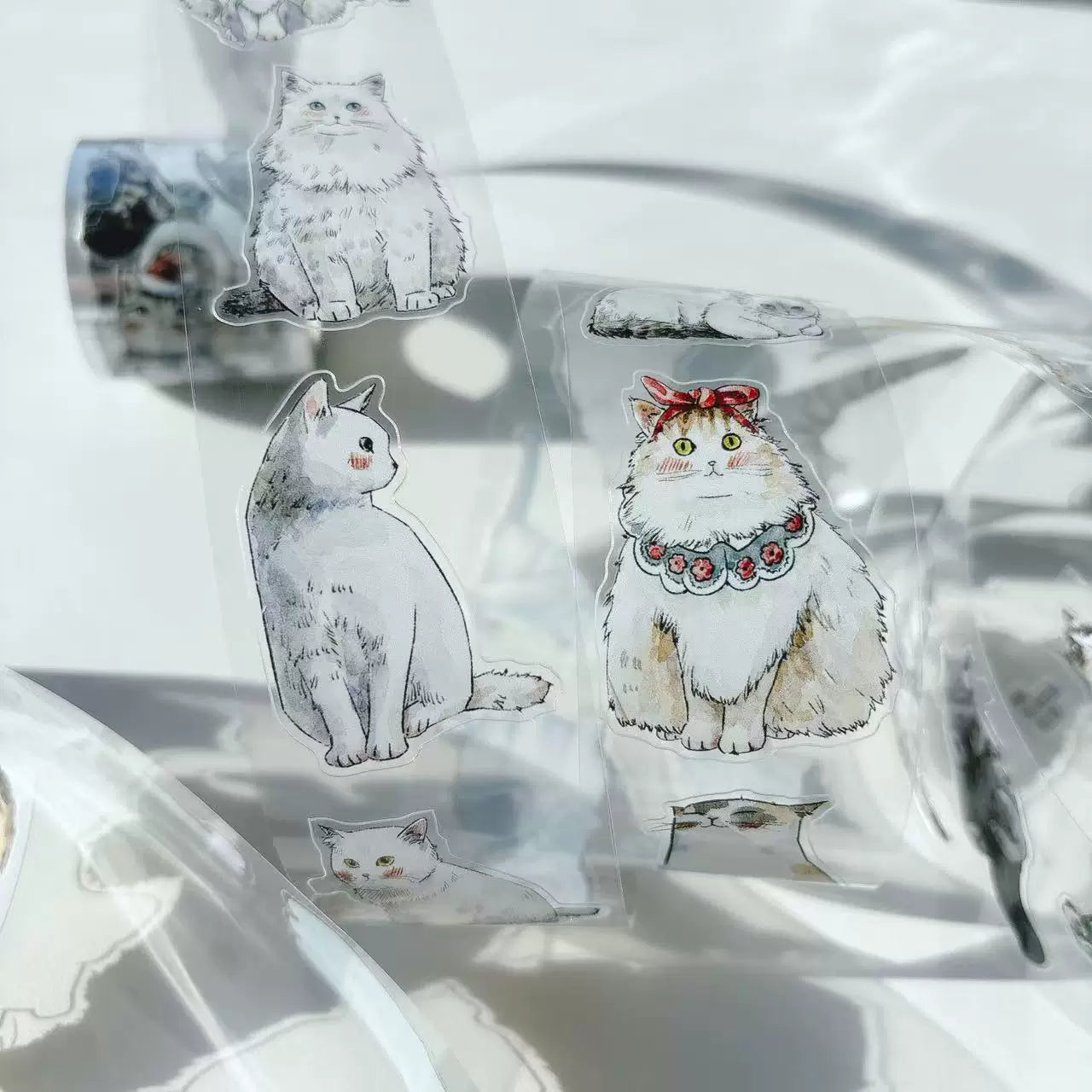 Kaixiaoxun Vol11【Cat】 Pre-Cut Long Loop Washi/Matte PET Tape for Scrapbook Supplies,Junk Journal Supplies