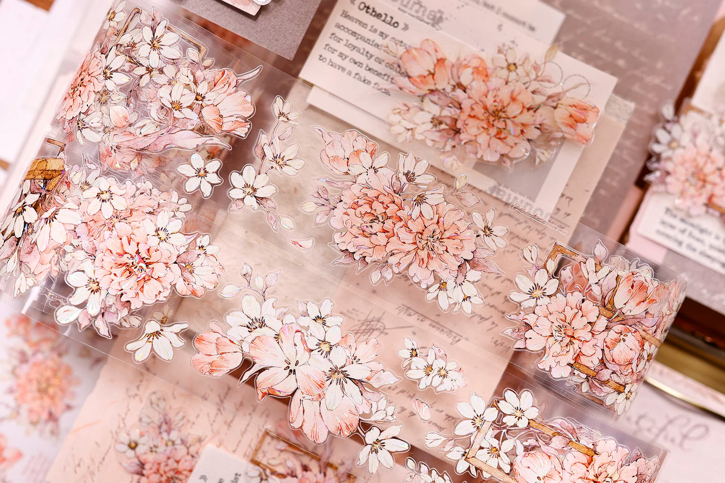 XiaoBaiJia Salt Series【Orange Shadow】Pre-cut Orginal Design Vintage Peony Flowers Washi/Pet Tape Light Retro Stickers