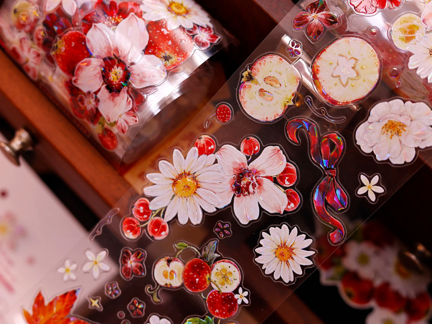 XiaoBaiJia Salt Series【Red Fruit Fragrance】Orginal Design Kiss-cut Washi/Pet Floral Tape Light Retro Landscaping Stickers