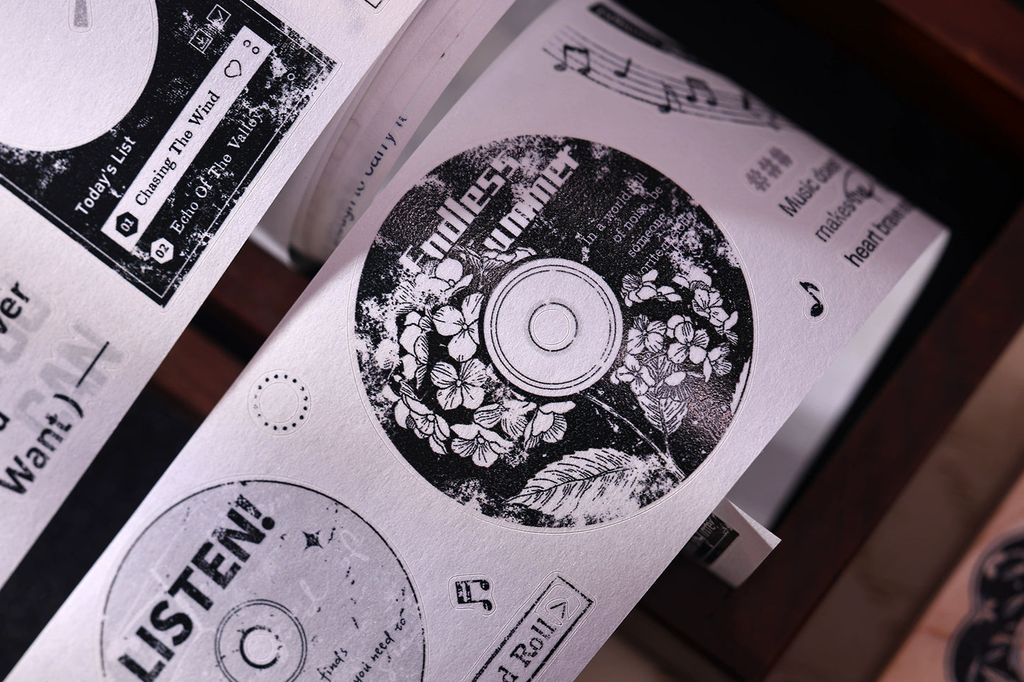 XiaoBaiJia【Echo】Light Retro Orginal Design Bordered Records Washi Pet Tape Landscape Stickers