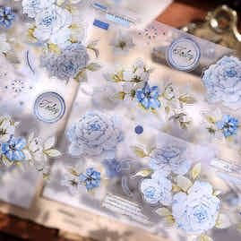XiaoBaiJia【Jian Shi Blue】Light Retro Orginal Design Washi Pet Tape Landscape Stickers