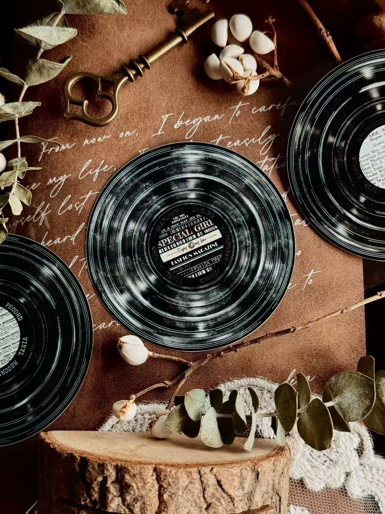 Linlanxi【Record 】 Original Retro Vintage Black Vinyl Record Background Washi/Pet Tape