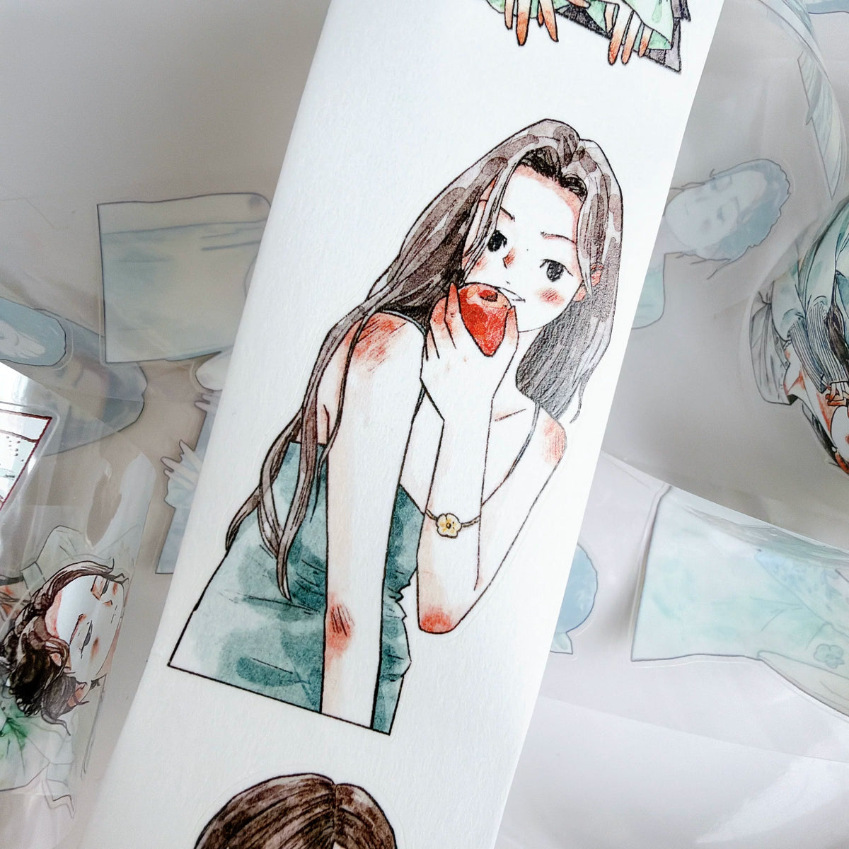 Kaixiaoxun Vol14【Minty Cool】 Pre-Cut Long Loop Washi/Matte PET Tape for Scrapbook Supplies,Junk Journal Supplies