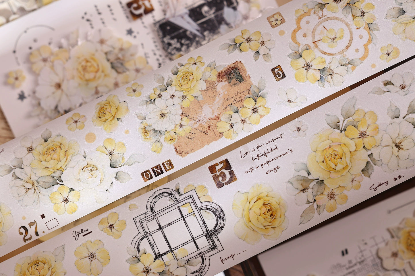 XiaoBaiJia【Yellow Rose】Light Retro Orginal Design Washi Pet Tape Landscape Stickers