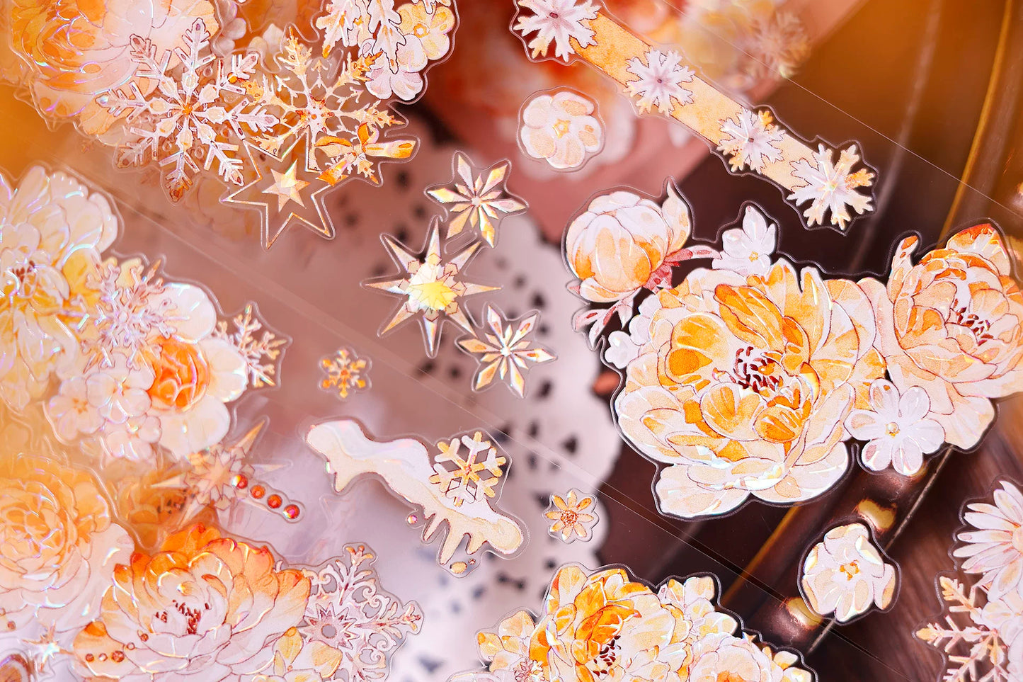 XiaoBaiJia Salt Series【Orange Light Orange Blossom】Orginal Design Kiss-cut Washi/Pet Floral Tape Light Retro Landscaping Stickers