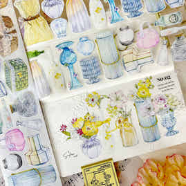 BaiCang【Vase and Flower Basket】Orginal Design Washi/Pet Tape Light Retro Landscaping Stickers,for Scrapbook Supplies,Scrapbook Tape Stickers,Junk Journal Supplies