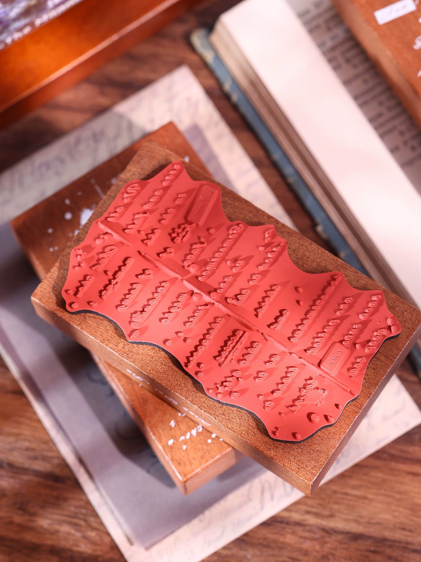 XiaoBaiJia【Basic Text Backgroud Stamp】Imported Shabili Red Rubber and Maple Wood Stamp