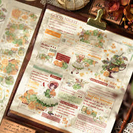 XiaoBaiJia【Initial Blue】Light Retro Peony Flowers and Fresh Apples Orginal Design Washi Pet Tape Landscaping Stickers