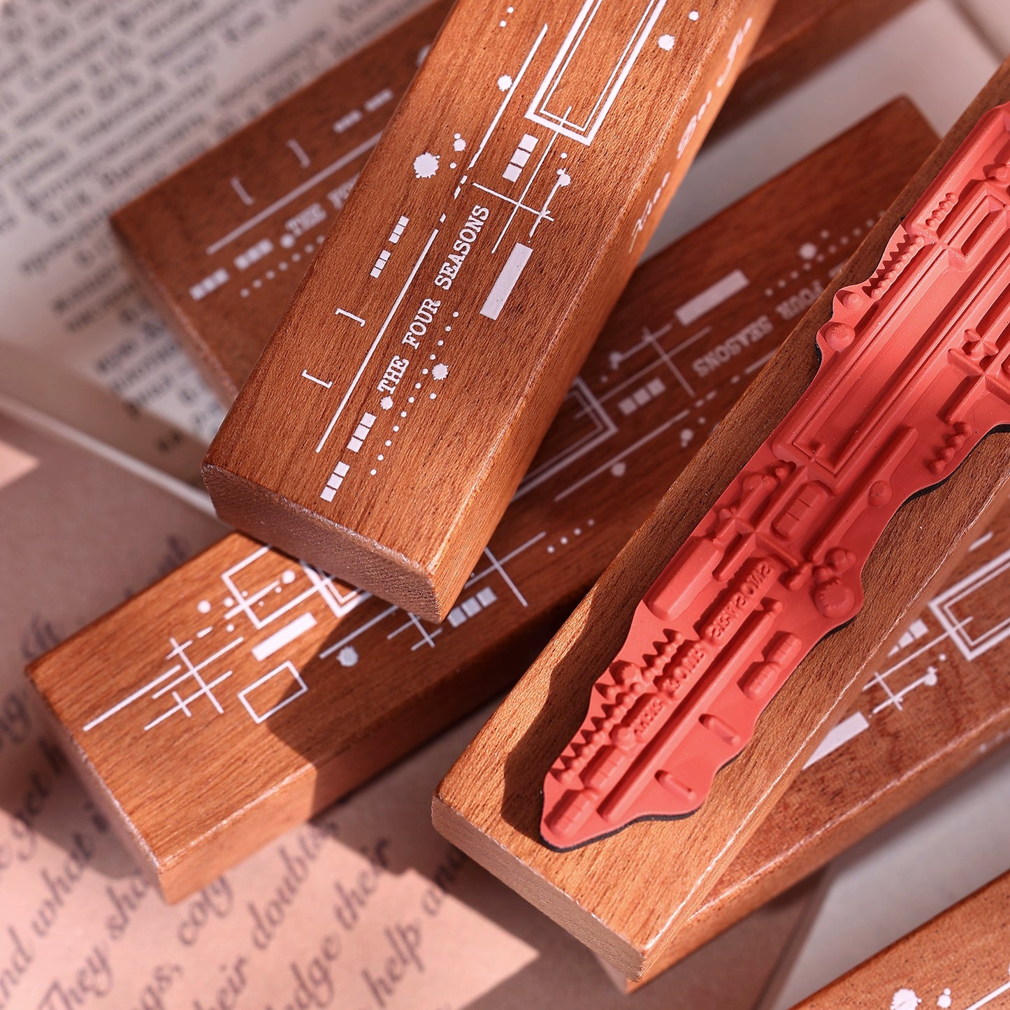 XiaoBaiJia【Basic Staggered Grid Stamp】Imported Shabili Red Rubber and Maple Wood Stamp