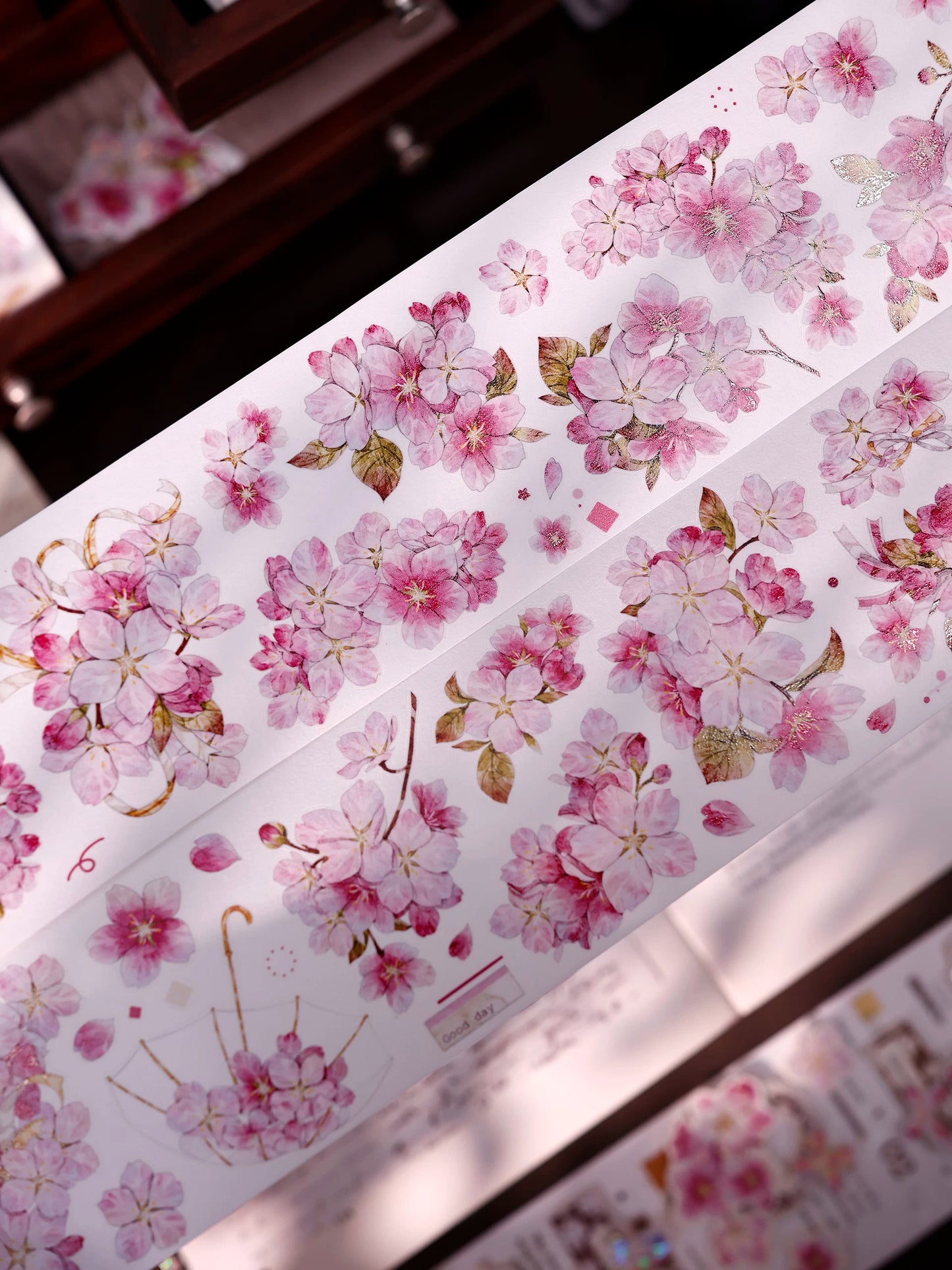 XiaoBaiJia【Pink Cherry Blossoms】Orginal Design Floral Washi Pet Tape Light Retro Landscaping Stickers