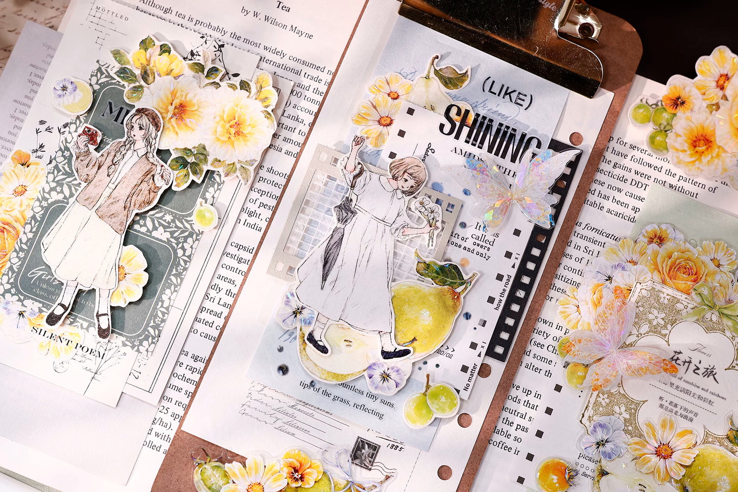 XiaoBaiJia【Green Grape Vine】Pre-cut Floral Orginal Design Washi Pet Tape Light Retro Stickers