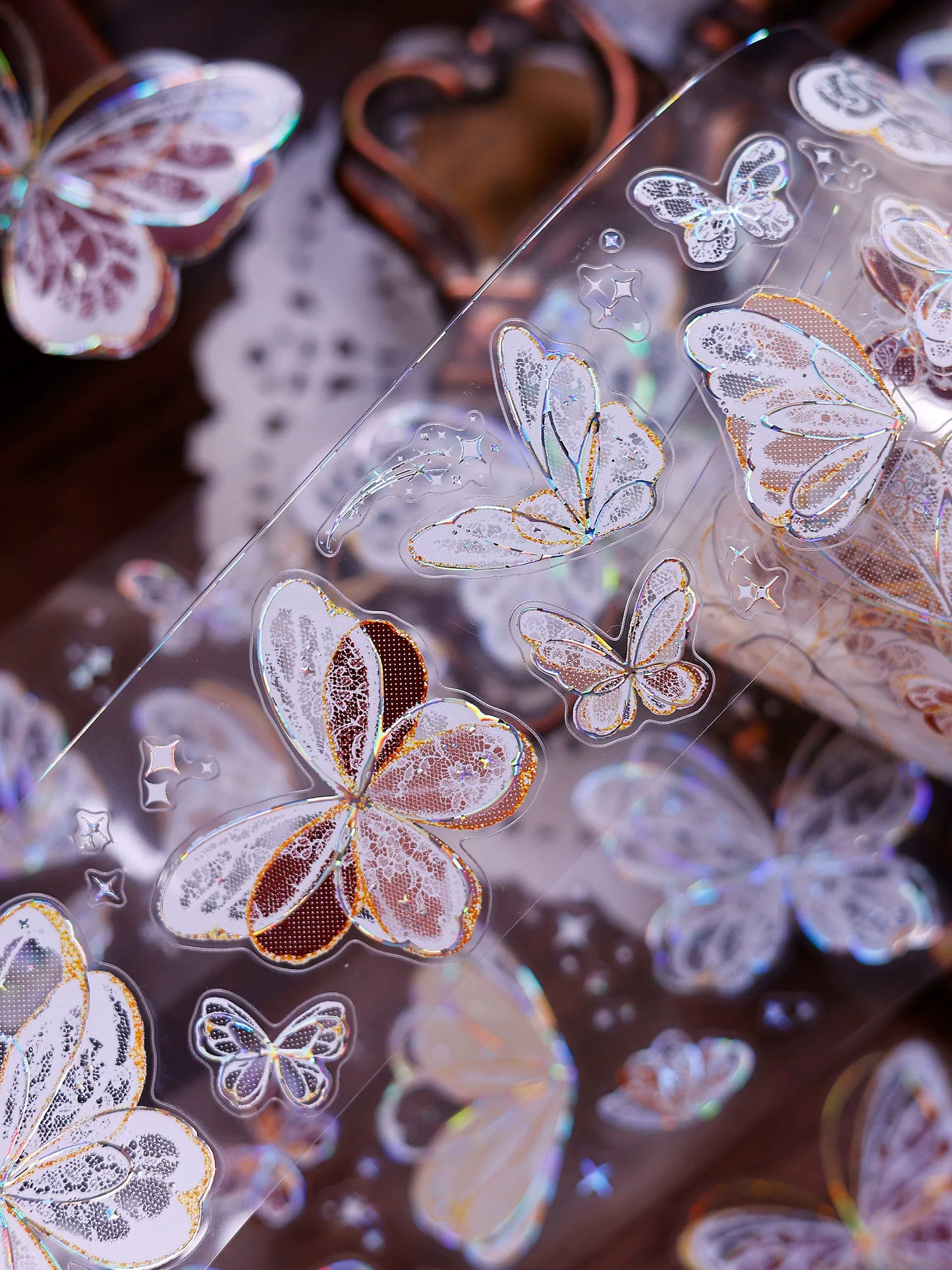 XiaoBaiJia Salt Series【Butterfly Feathers Chasing Light】Orginal Design Kiss-cut Washi/Pet Floral Tape Light Retro Landscaping Stickers