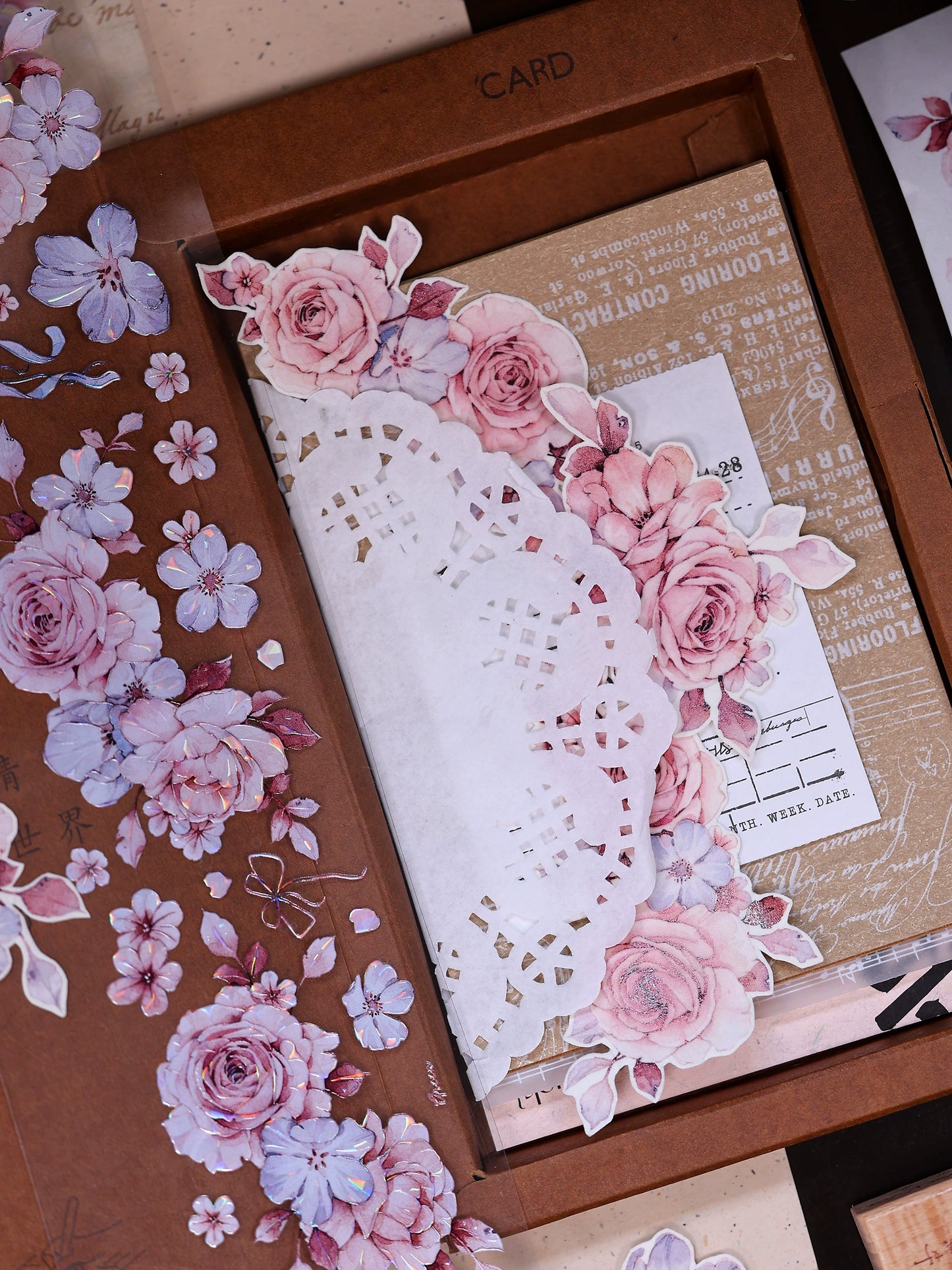 XiaoBaiJia【Clear Sky/Morning Mist】Light Retro Mint Green Flower Orginal Design Washi Pet Floral Tape Landscaping Stickers