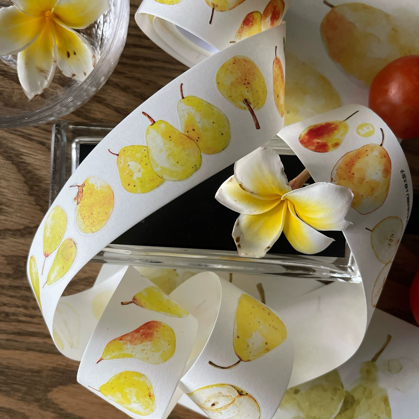 Seahorse Forest Vol7【A43#Big Pear】Original Design Pre-Cut Floral Washi/PET Tape Stickers,for Scrapbook Supplies,Journaling,Junk Journal,Bullet Journal,Planner Stickers