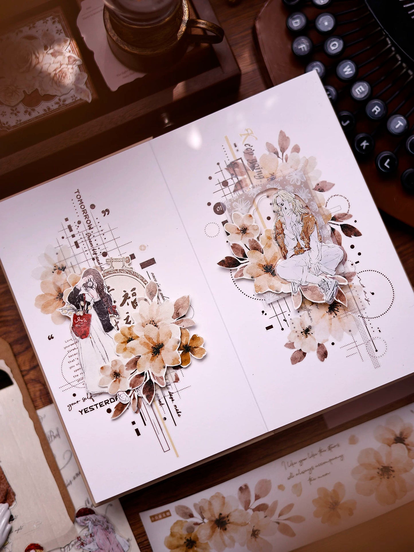 XiaoBaiJia Salt Series【Maiden Among the Flowers】Pre-cut Orginal Design Washi/Pet Tape Light Retro Stickers