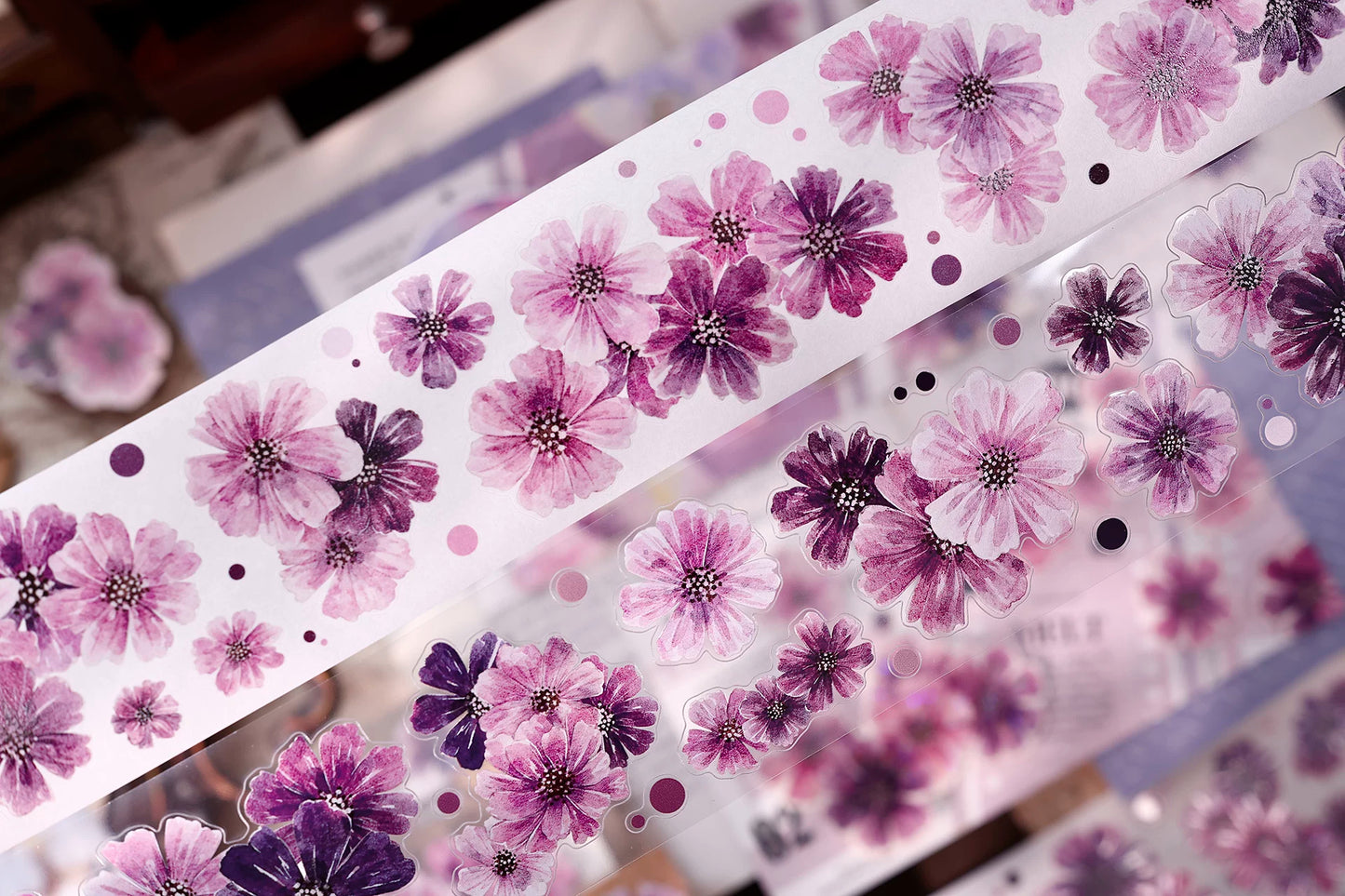 XiaoBaiJia【Smoke Light Condensation Purple】Orginal Design Washi Pet Floral Tape Light Retro Landscaping Stickers