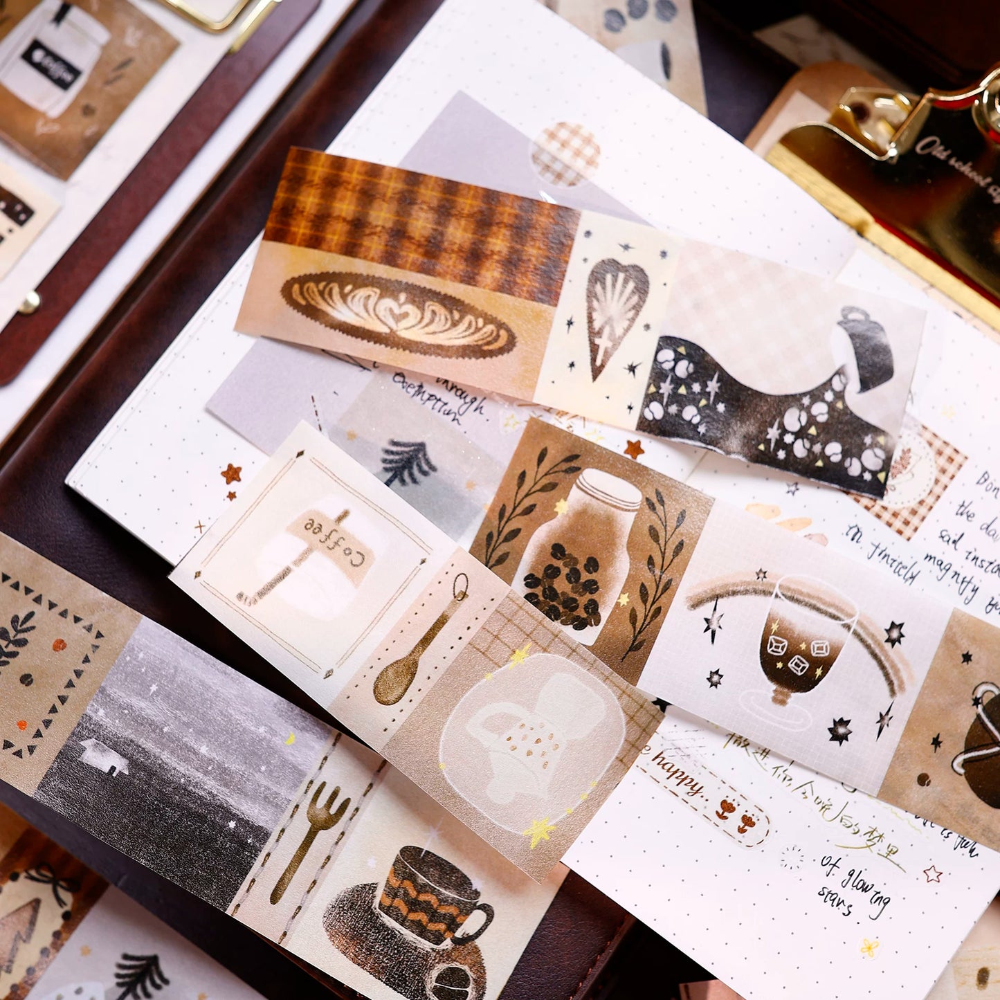 XiaoBaiJia Salt Series【Caffeine-Related Code Words】Pre-cut Orginal Design Vintage Coffee Washi/Pet Tape Light Retro Stickers