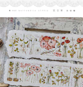 BaiCang【Red Scallop】Orginal Design Washi/Pet Tape Light Retro Landscaping Stickers,for Scrapbook Supplies,Scrapbook Tape Stickers,Junk Journal Supplies