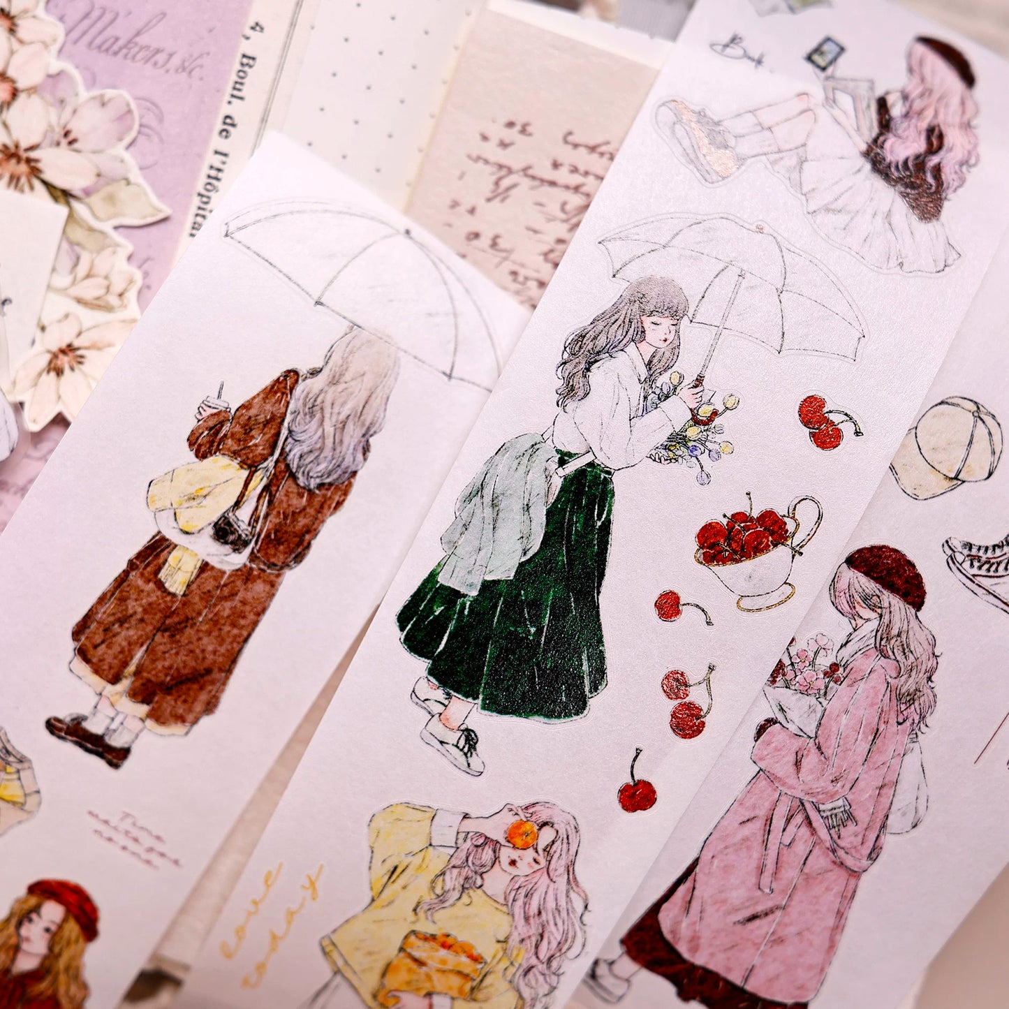 XiaoBaiJia Salt Series【Maiden Among the Flowers】Pre-cut Orginal Design Washi/Pet Tape Light Retro Stickers