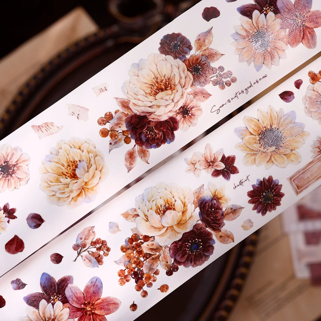 XiaoBaiJia【Peony Shadow Flower Description】Pre-cut Floral Orginal Design Washi Pet Tape Light Retro Stickers
