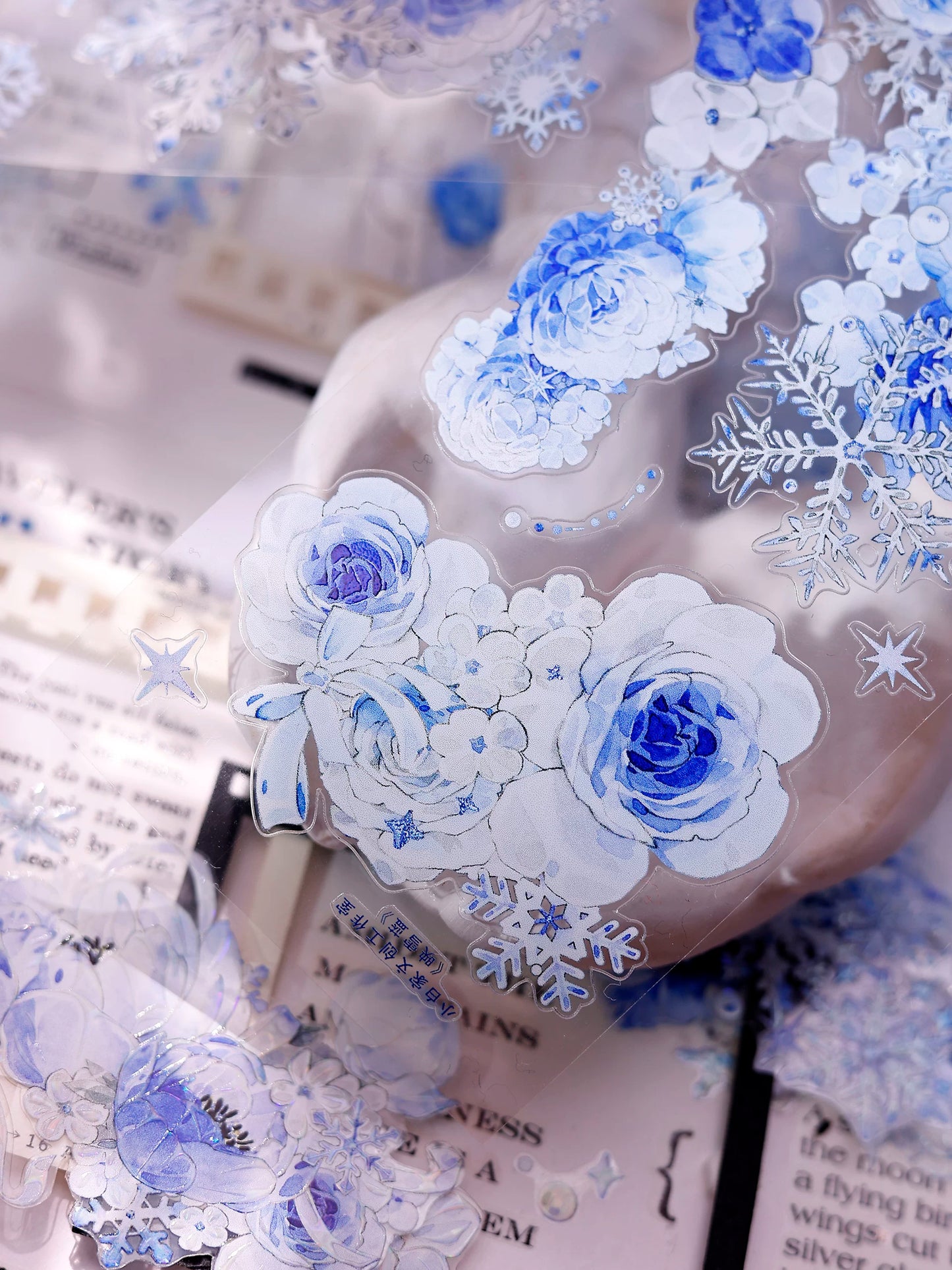XiaoBaiJia Salt Series【Yingxue Blue】Orginal Design Kiss-cut Washi/Pet Tape Light Retro Fresh Snowflakes Stickers