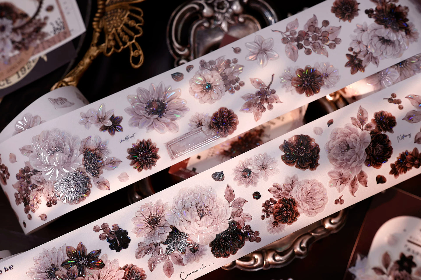 XiaoBaiJia【Brown Shadow Old Paper】Pre-cut Floral Orginal Design Washi Pet Tape Light Retro Stickers
